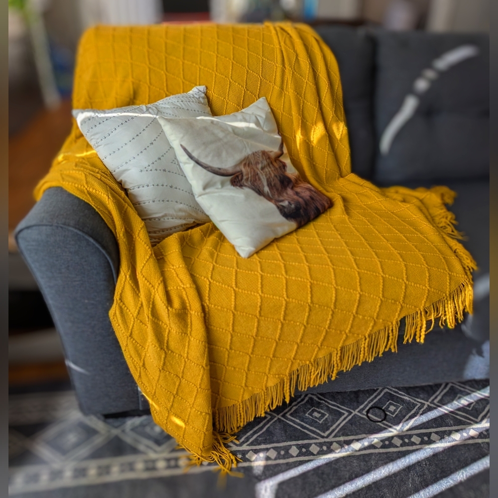 InHand Mustard Yellow Knitted Throw Blanket